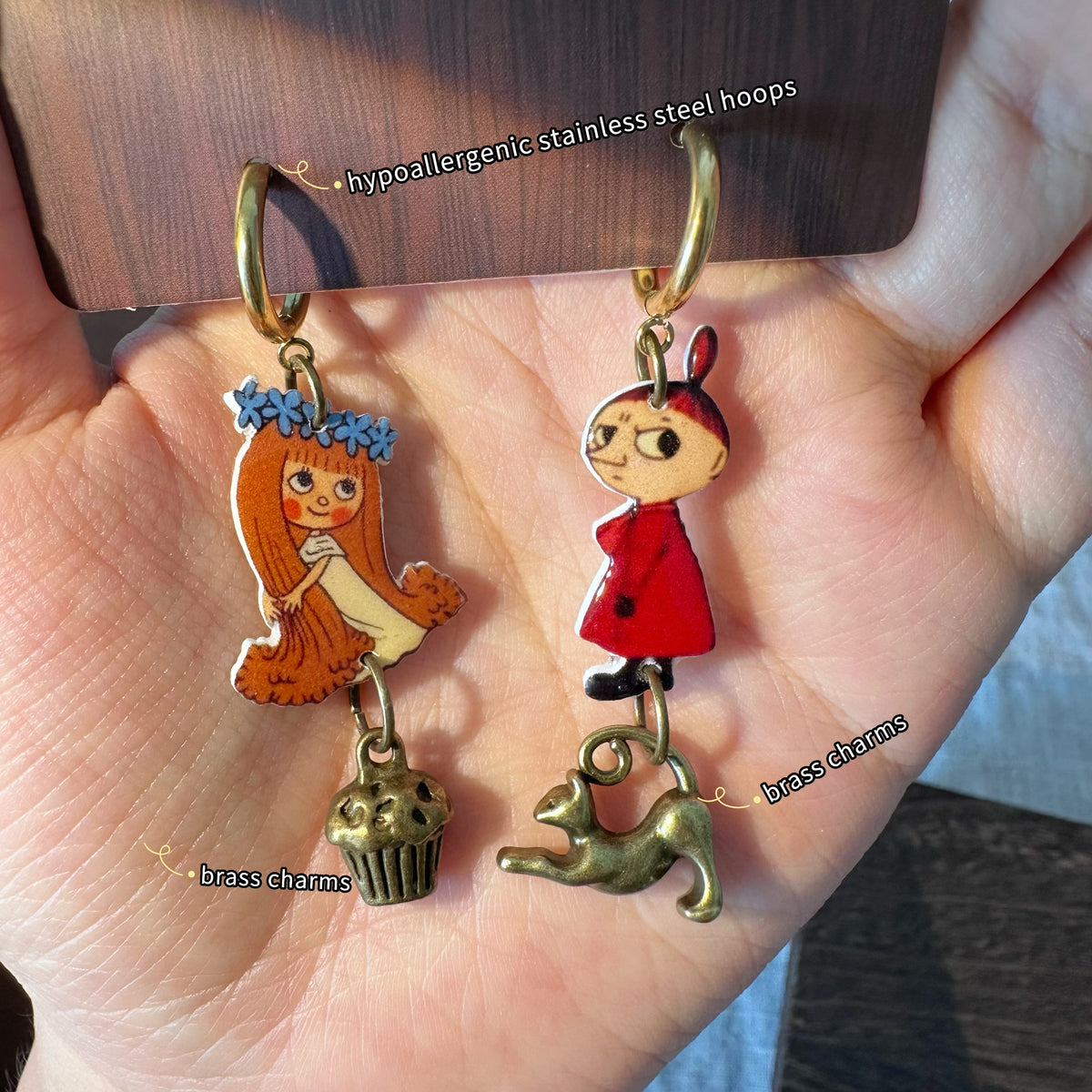 Little My + Amalka Fairy WhimsicalMismatched Earrings Brass Charms