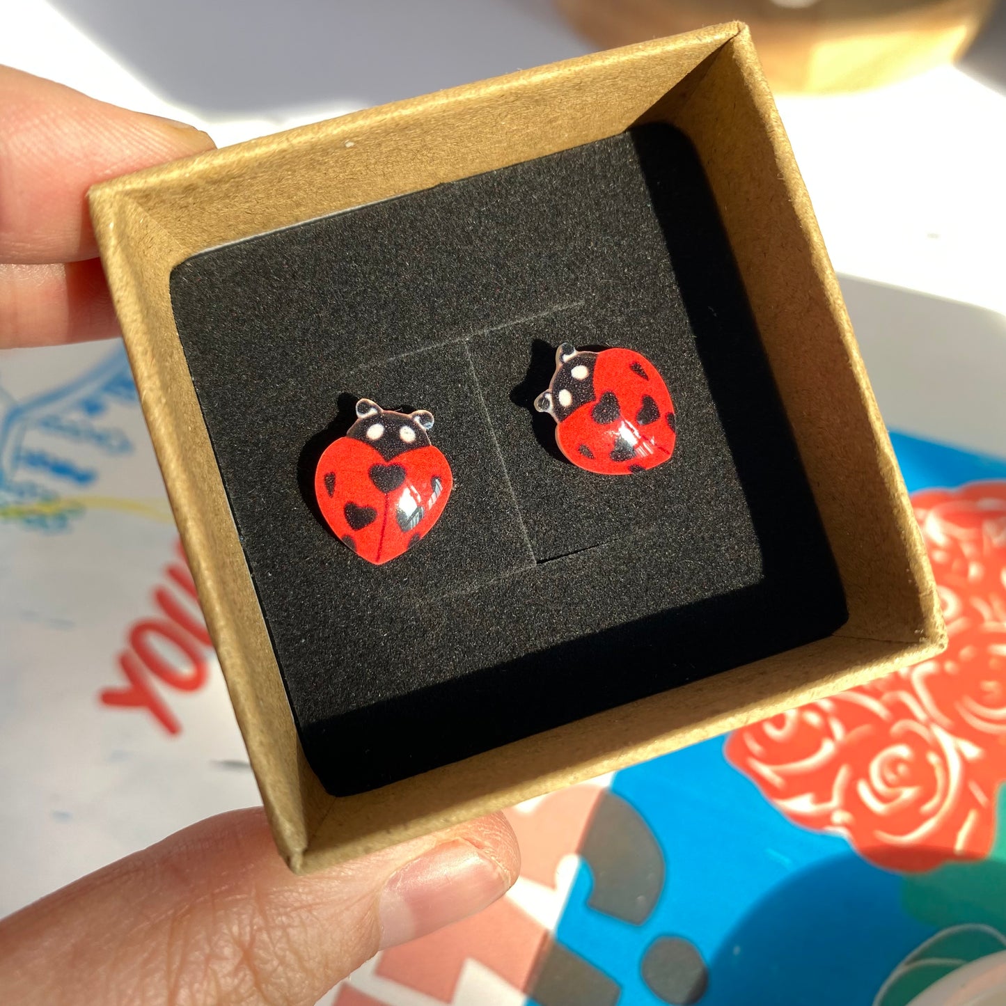 Heart-shaped Lady Bug Mini Studs