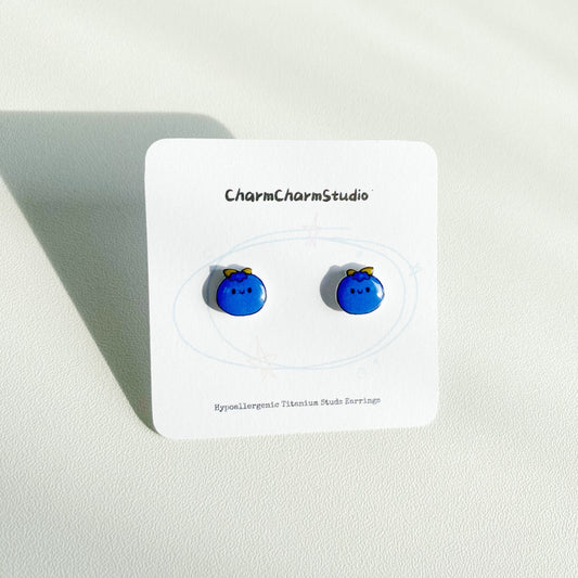 Happy Blueberry Mini Studs Earrings Clip-ons