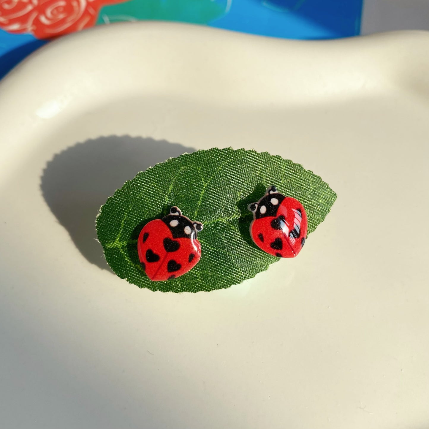 Heart-shaped Lady Bug Mini Studs