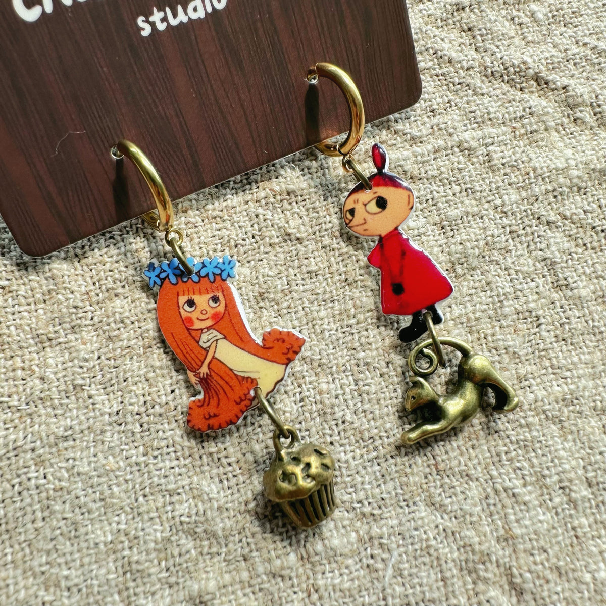 Little My + Amalka Fairy WhimsicalMismatched Earrings Brass Charms