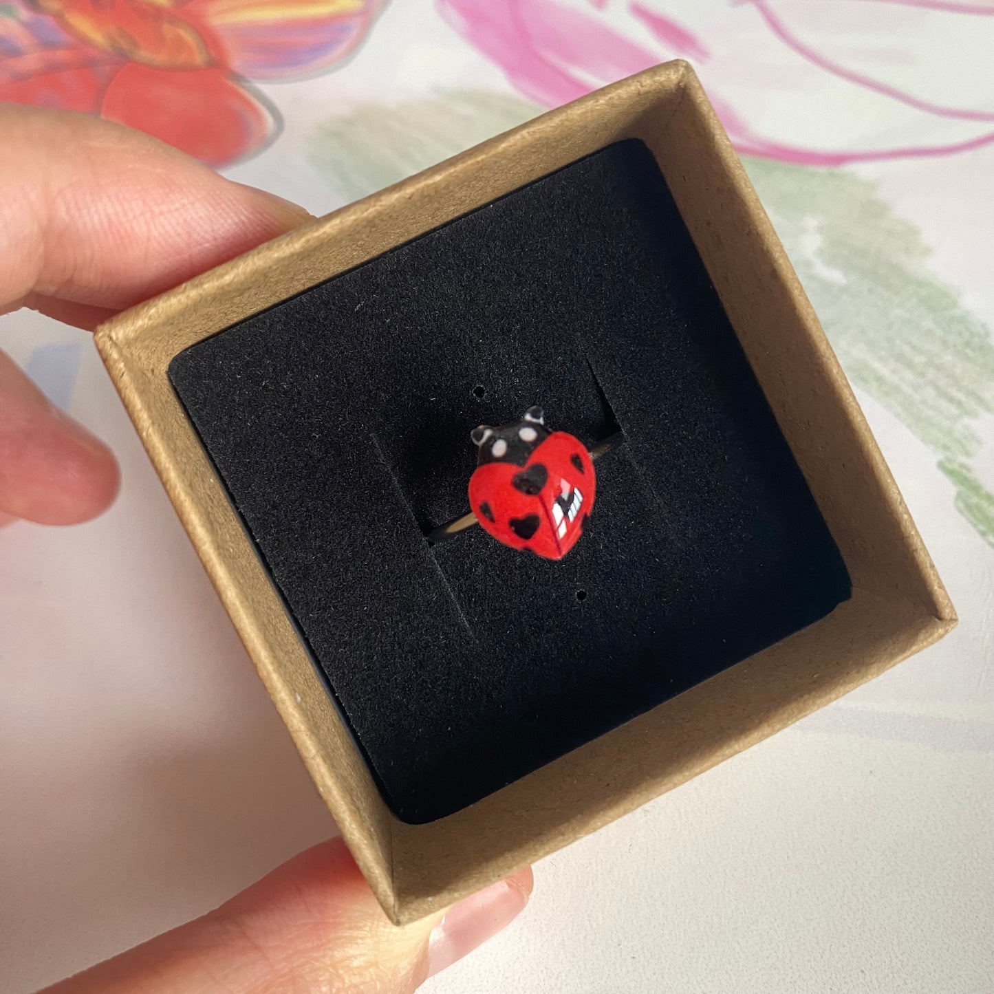 Heart-shaped Lady Bug Adjustable Ring