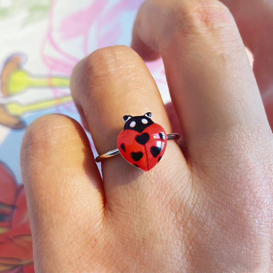 Heart-shaped Lady Bug Adjustable Ring
