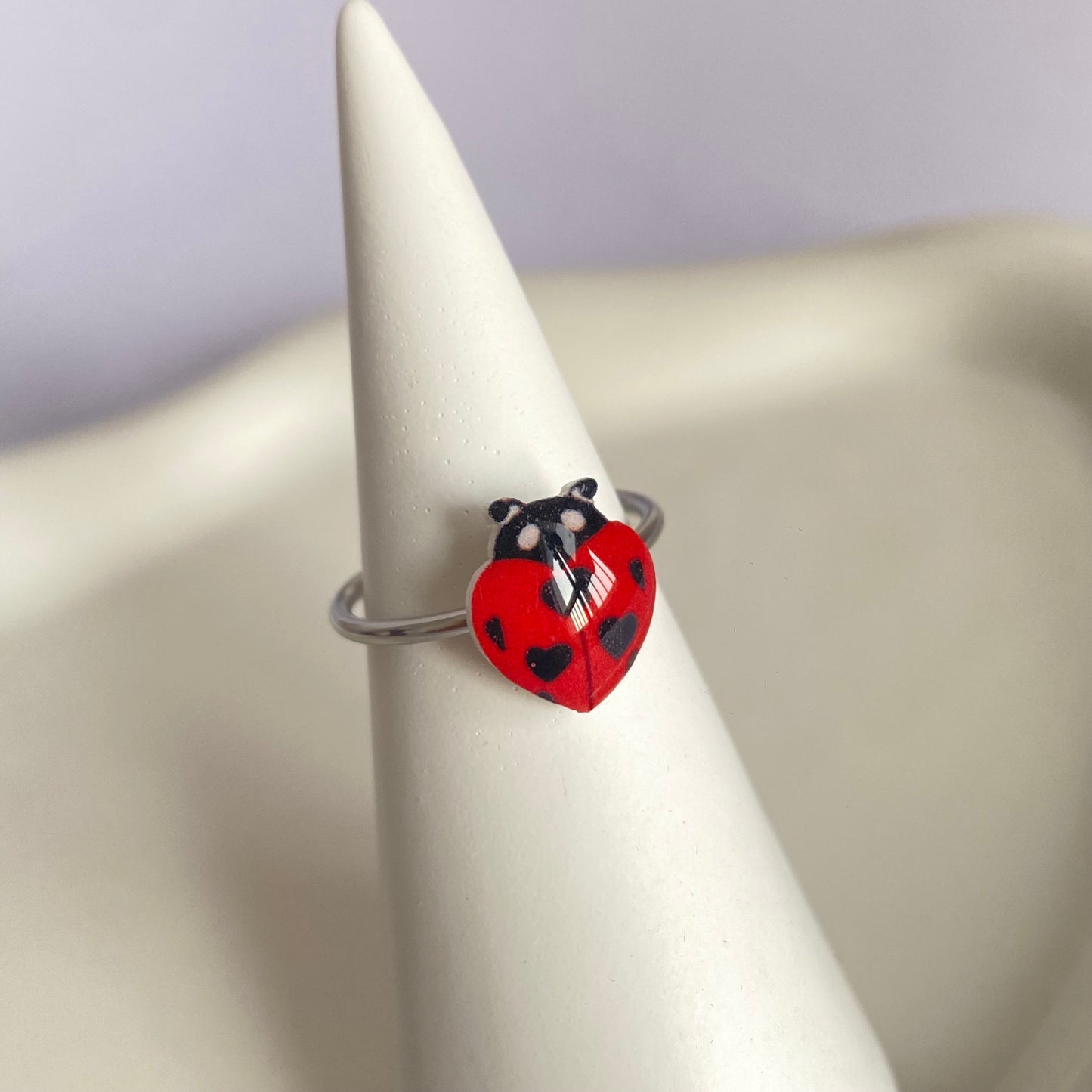 Heart-shaped Lady Bug Adjustable Ring