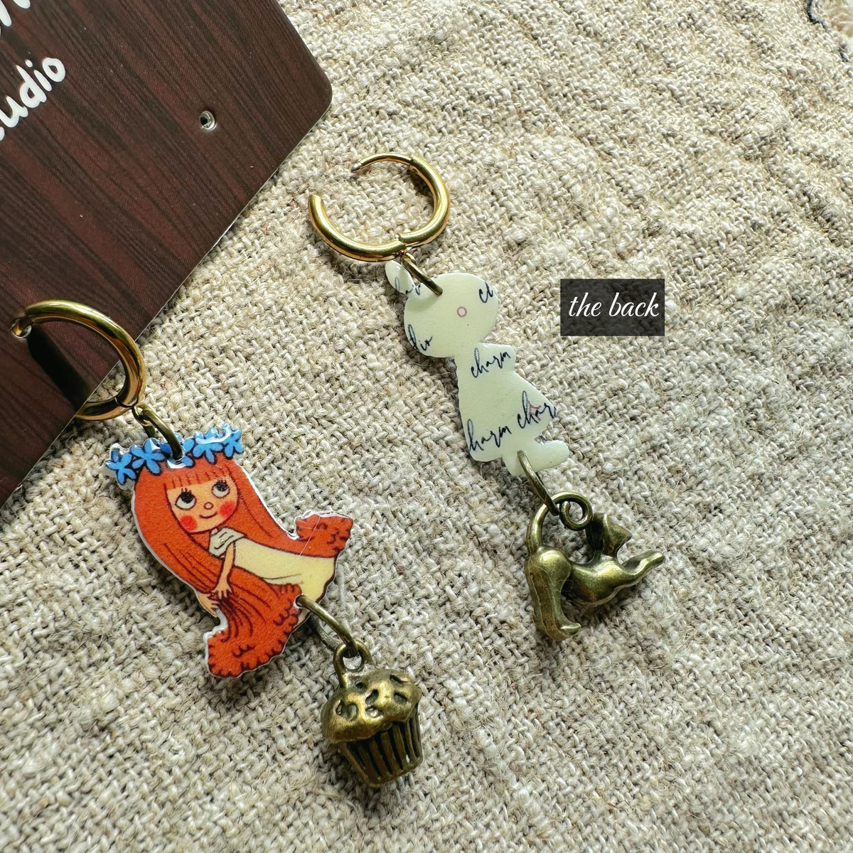 Little My + Amalka Fairy WhimsicalMismatched Earrings Brass Charms